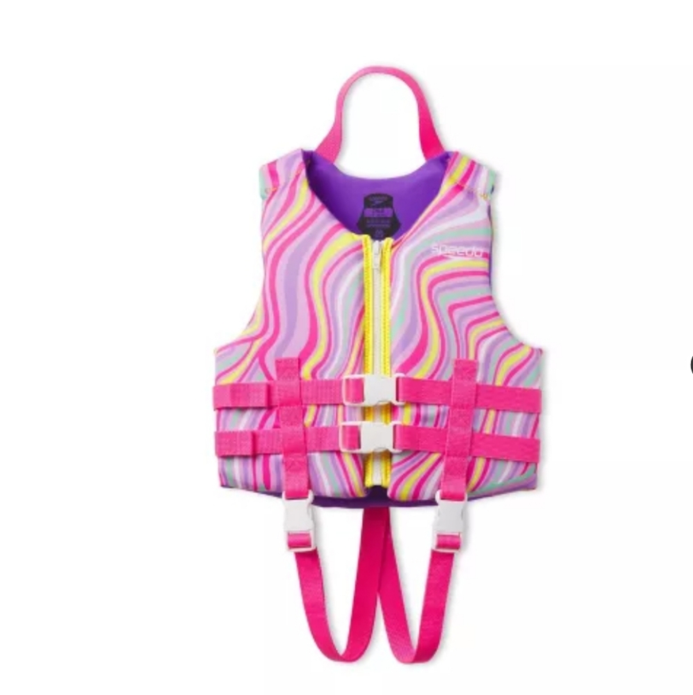 🆕Speedo Kids PFD Swimsuit Pool Beach Life Jacket Vest Toddler Girls -Pink Swirl